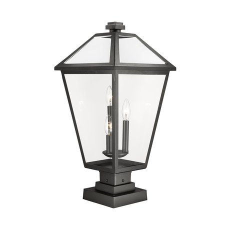 Z-Lite Talbot 3 Light Outdoor Pier Mounted Fixture, Black & Clear Beveled 579PHXLS-SQPM-BK